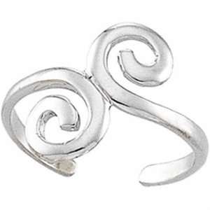  14K White Gold Asymmetrical Scroll  Design Toe Ring 