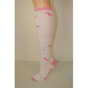  White Breast Cancer Awareness Knee High Socks BCA 
