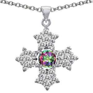   925 Sterling Silver Genuine Round Mystic Topaz Cross Pendant Jewelry