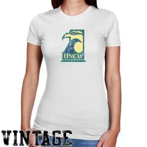 NCAA UNC Wilmington Seahawks Ladies White Distressed Logo Vintage Slim 