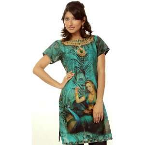    Green Kurti with Printed Lady   Pure Cotton Silk with Digital Print