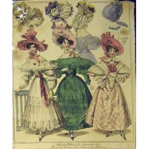   1830 Womens Fashion Morning Dresses Millinery Hats