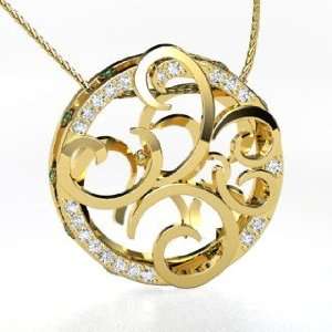   Pendant, 14K Yellow Gold Necklace with Emerald & Diamond Jewelry