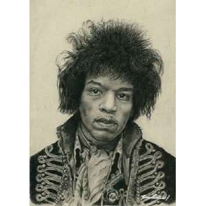  Jimi Hendrix Portrait Charcoal Drawing Matted 16 X 20 