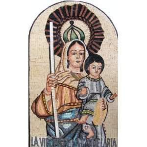  21x36 Virgin Mary And Child Marble Mosaic Tile