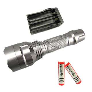 Silver Ultrafire CREE T6 LED Flashlight Torch C8 580LM 2x 18650 