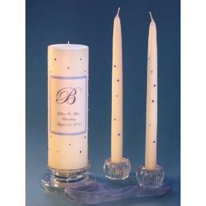  Dark Blue Crystal Unity Candle Set with Monogram: Home 