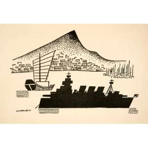   Skiff Junk Ship Battleship   Original Lithograph