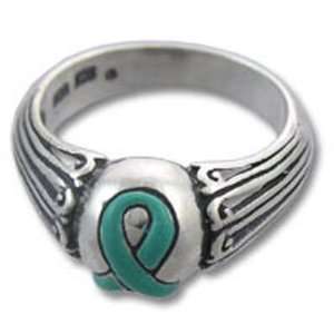    Teal Ribbon Ovarian Cancer Awareness Ring Size 8: Office Products