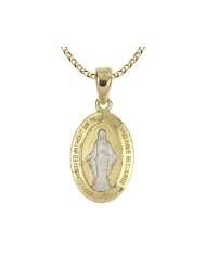 Mens 14k Two Tone Gold Religious Miraculous Mary Medal Pendant
