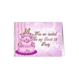  Sweet 16 Birthday party invitation pink layer cake with 