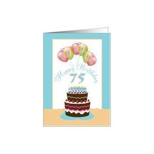   75th Happy Birthday Cake Lit Candles and Balloons Card: Toys & Games