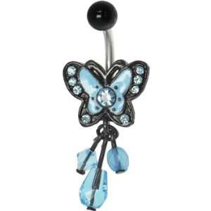    Aqua Cubic Zirconia Butterfly Bijou Dangle Belly Ring Jewelry