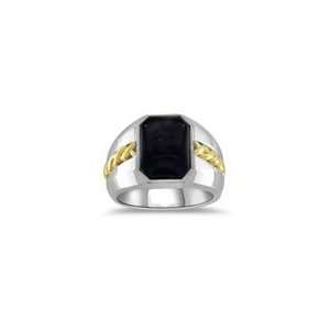  SILVER & 14K GREEN GOLD ONYX GENTS RING 8.0 Jewelry