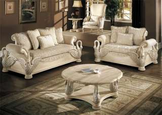   Solid Wood Swan Sofa Loveseat 2 Pc Living Room Set Furniture  