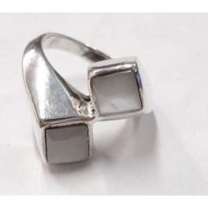 Diamond Shape White Stones Silver Ring (Size 6 