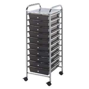   Gray Ten Drawer Storage Cart Smoke Gray/Chrome Frame: Office Products