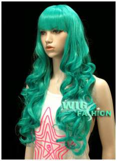Long Turquoise Green Curly Hair Wig CU64  