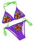 Purple / Lime Green Tattoo Heart Sequined String Bikini Size S