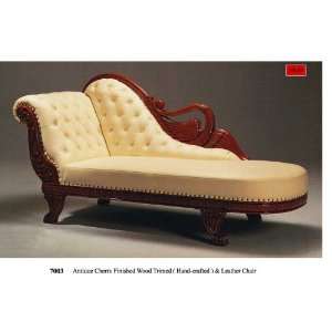 Antique Cherry Finished Wood Trimed Leather Chaise Lounge 