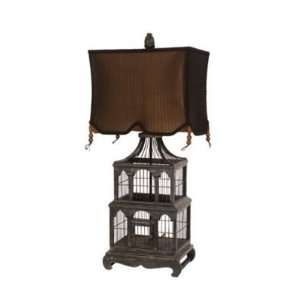  Guild Master Bird Cage Table Lamp in Aged Black Finish With Brown 