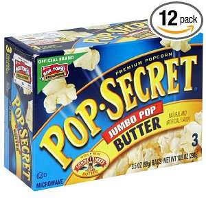 Pop Secret Popcorn, Jumbo Butter, 3 Count Packages (Pack of 12)