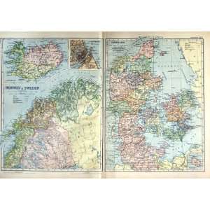    1901 Map Norway Sweden Denmark Bornholm Copenhagen