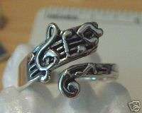 Sterling Silver Adjustable Music Notes Treble Clef Ring  
