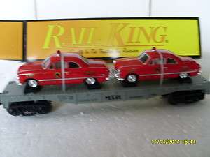 RAIL KING BY MTH O GAUGEMTH AUTO TRANSPORT FLATCAR WITH ERTL FIRE 