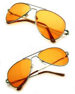 ORANGE LENS Aviator Sunglasses SILVER Retro Classic  