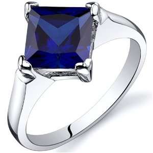 Striking 2.50 carats Blue Sapphire Engagement Ring in Sterling Silver 