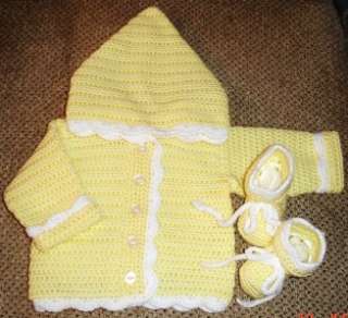 Hand Crocheted BABY HOODIE AND BOOTIES SET   any color!  