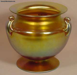 Beautiful Antique Steuben Gold Aurine 3 Handle Vase  