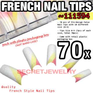 70 pcs Acrylic False Nail Tips Glitter White Mixed #594  