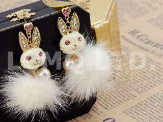   Rabbit Pearl Dangle Earrings Ear stud Gold   BEST GIFT   White  