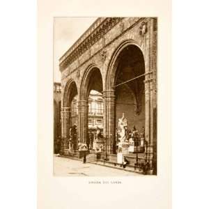  1906 Print Loggia dei Lanzi Florence Italy Statues Piazza 