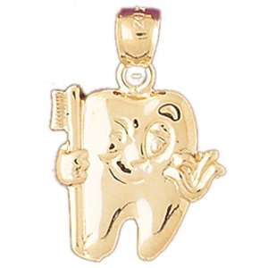  14kt Yellow Gold Tooth With Toothbrush Pendant: Jewelry