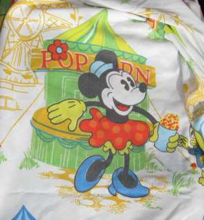 Vintage Disney Twin Bed Sheet Set Flat Fitted Mickey Mouse Carnival 
