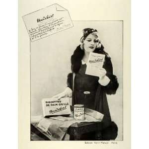  1931 Ad Heudebert Melba Toast Bread Food Coffee Woman Coat 