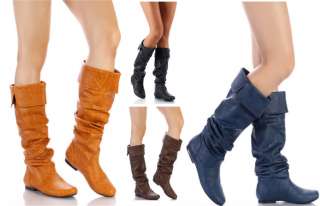   CALF SLOUCH KNEE HIGH FOLDABLE CUFF FLAT PIRATE BOOTS LADIES size 3 8