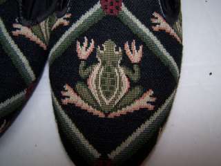 Carole Little 7M Tapestry Frog Ladybug Mules Shoes EUC  