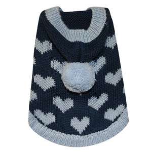 Little Barkers Loving You Hooded Dog Sweater   Blue Hearts 