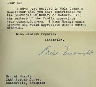 William Fulbright Signed Letter 1953 Arkansas Senator  