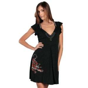 Ed Hardy Womens Black Dress BABY TIGER W RHINESTONES L  