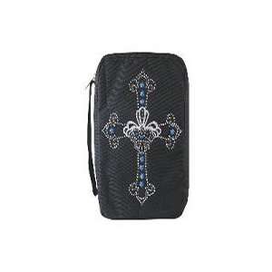  Canvas Bible Cover Black Extra Large Silver & Blue Cross 