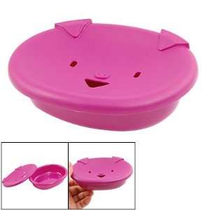   Hard Plastic Fuchsia Smiling Pig Face Soap Holder Box