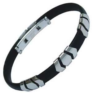  Chevron Striped Stainless Steel and Rubber Bracelet 