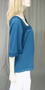 158   Joie In The Clouds Cotton Crochet Tunic Top   Moroccan Blue 