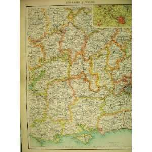    England Wales Map 1898 Birmingham English Channel: Home & Kitchen