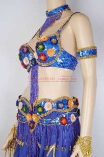 Belly Dance Costume Set Bra Belt Armband&Necklace 9col.  